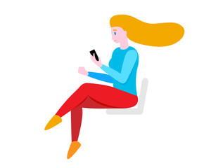 Sitting woman with a mobile phone in her hand - vector