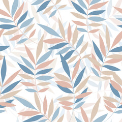 Fototapeta na wymiar Leaves Pattern. Watercolor Tropic Palm Leaves Seamless Vector Background, Textured Jungle Print