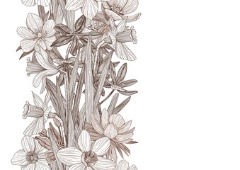 Background of spring flowers. Hand-drawn. Graphics. Engraving