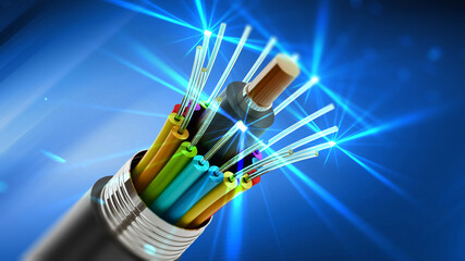 Fiber optical cable detail. 3D illustration