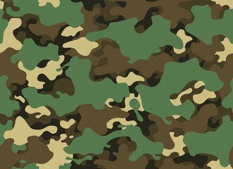Fototapeta premium Camouflage texture seamless pattern. Abstract modern camo background for fabric and fashion textile print. Woodland style. Textures of classic clothing in masking style