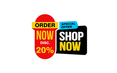 20 Percent SHOP NOW offer, clearance, promotion banner layout with sticker style. 
