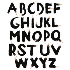 Classic vintage uppercase alphabet. Uppercase vector font with grunge stroke border letters. A to Z pained alphabet