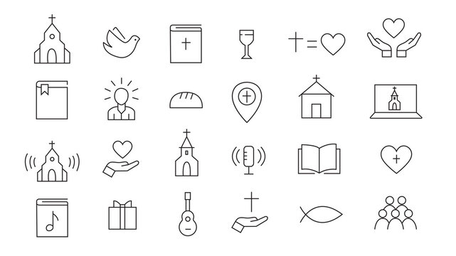 Church and Christian community icons. Vector set.Flat vector design.