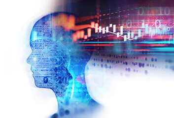 3d illustration of ai human on technology background.