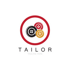 Obraz premium tailor logo icon illustration template combination of buttons for clothes, thread and sewing machine, for clothing product design, convection companies, fashion in vector form