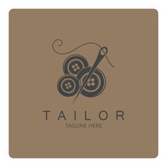 tailor logo icon illustration template combination of buttons for clothes, thread and sewing machine, for clothing product design, convection companies, fashion in vector form