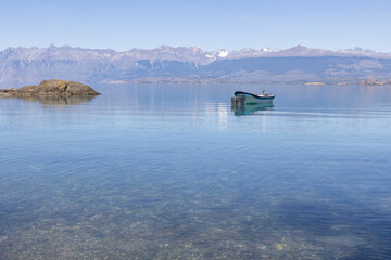 Fishing boat on Lago General Carrera near Puerto Rio Tranquilo, Chile