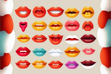 Fototapeta na wymiar Set of lips. Different styles of women mouths. Generative AI