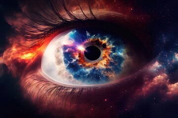 eye of the world with universe reflecting, generative ai