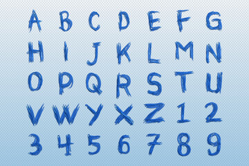 transparent blue brush paint alphabet,