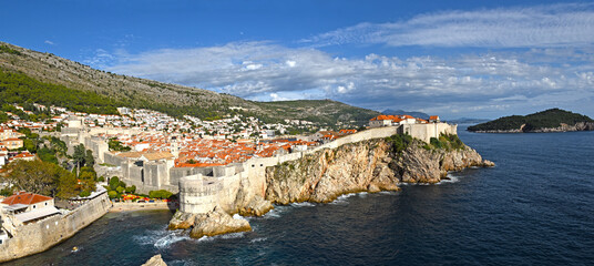 panoramic view to the city skyline of Dubrovnik's Old City, Croatia