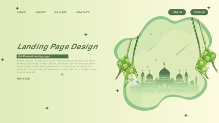 Eid landing page design. Islamic landing page template illustration.