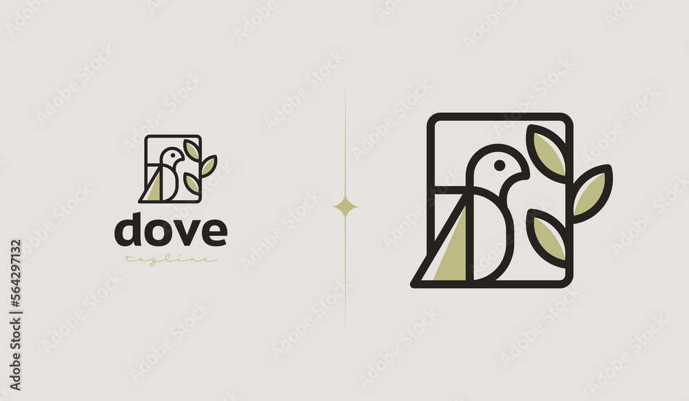 Wall mural dove leaf monoline logo template. universal creative premium symbol. vector illustration. creative m