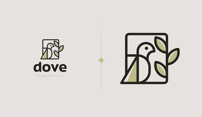 Dove Leaf Monoline Logo Template. Universal creative premium symbol. Vector illustration. Creative Minimal design template. Symbol for Corporate Business Identity