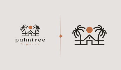 Palm Tree House Logo Template. Universal creative premium symbol. Vector illustration. Creative Minimal design template. Symbol for Corporate Business Identity