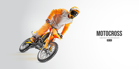 Realistic silhouette of a motocross rider, man is doing a trick, isolated on white background. Enduro motorbike sport transport. Vector illustration