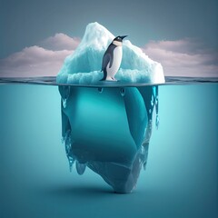 A penguin floating on an iceberg