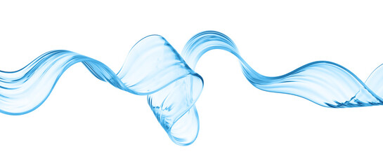 3d rendering, curvy translucent blue ribbon isolated on white background. Purity concept. Modern abstract wallpaper