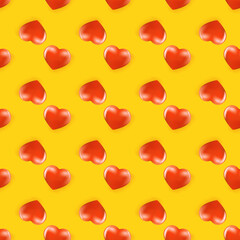 vector heart seamless pattern background with orange layout. Beautiful cute wrapping paper design template with seamless red hearts. Valentines day background. 14 February backdrop