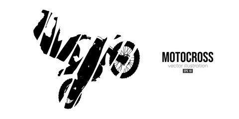 Fototapeta premium Abstract silhouette of a motocross rider, man is doing a trick, isolated on white background. Enduro motorbike sport transport. Vector illustration