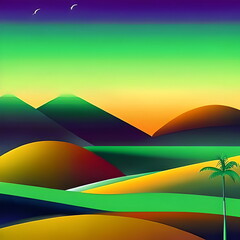 Obraz premium Orange and green tinge of the mountain landscape