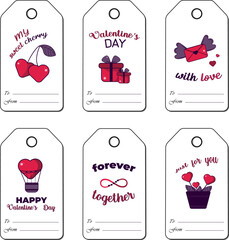 Valentine`s Day card set with cute elements. Cards, posters, brochures. Ideal for Valentine`s Day, wedding and birthday. Vector