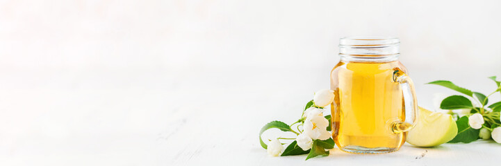 Apple juice and blossom apple flowers