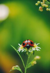 ladybug on a green leaf Generative AI