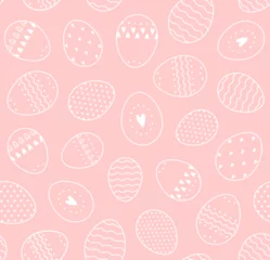 Fototapeten Seamless pattern with painted eggs on a pink background, Easter background © Мария Кривецкая