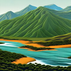 Orange and green tinge of the mountain landscape