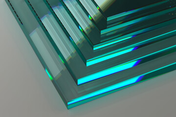 Sheets of Factory manufacturing tempered clear float glass panels cut to size