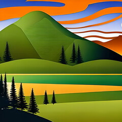 Orange and green tinge of the mountain landscape - 564301174