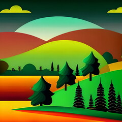 Orange and green tinge of the mountain landscape - 564301179