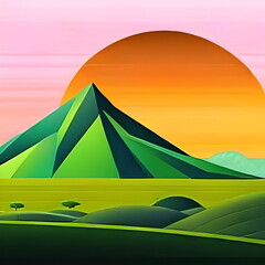 Orange and green tinge of the mountain landscape