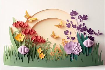Paper clip art flowers, spring background Generative AI