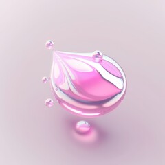 3D of pink clear droplet with beautiful shape isolated on white background. Serum skincare droplet. Generative AI.