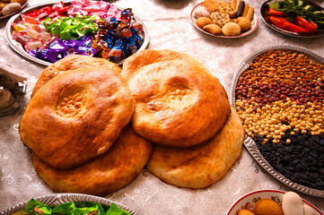 Flat bread and snacks in Tajikistan
