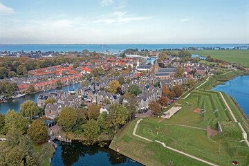 Fototapeta na wymiar Aerial from the traditional city Muiden in the Netherlands