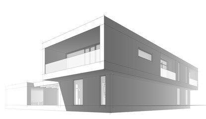 Modern house sketch architectural 3d illustration