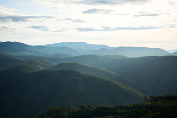 morning scene of hills, clouds and peaceful sunrise sky background in Da Lat highland, Vietnam