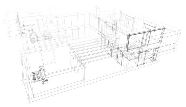 Modern house sketch architectural 3d illustration