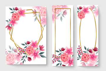 botanic card with pink flowers, leaves. Spring ornament concept. Floral poster, invite. Vector layout decorative greeting card or invitation design background. Hand drawn illustration