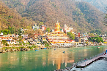 View of the holy Ganga river at Laxman Jhula in India
