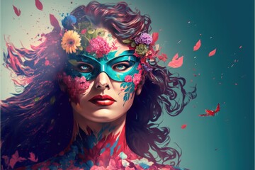 Naklejka premium portrait of a superwoman with spring flowers Generative AI