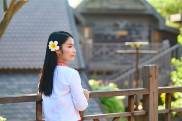 Thai women wear Thai dress is smile happy.