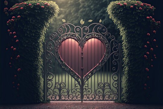 Naklejki Iron gate in shape of heart Generative AI