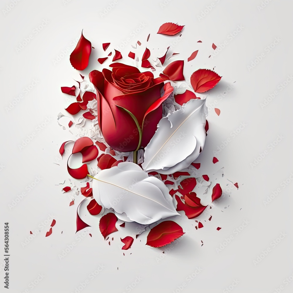 Canvas Prints Red rose and petals on white background Generative AI - Canvas Prints