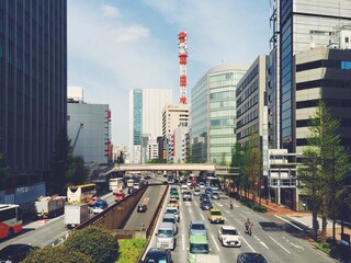 View of downtown Kyoto, Japan, from a major road
