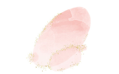 Fototapeta premium Pastel rose or pink watercolor brush stroke splash with luxury golden frame and glitter gold lines round contour frame for banner or logo wedding elements
